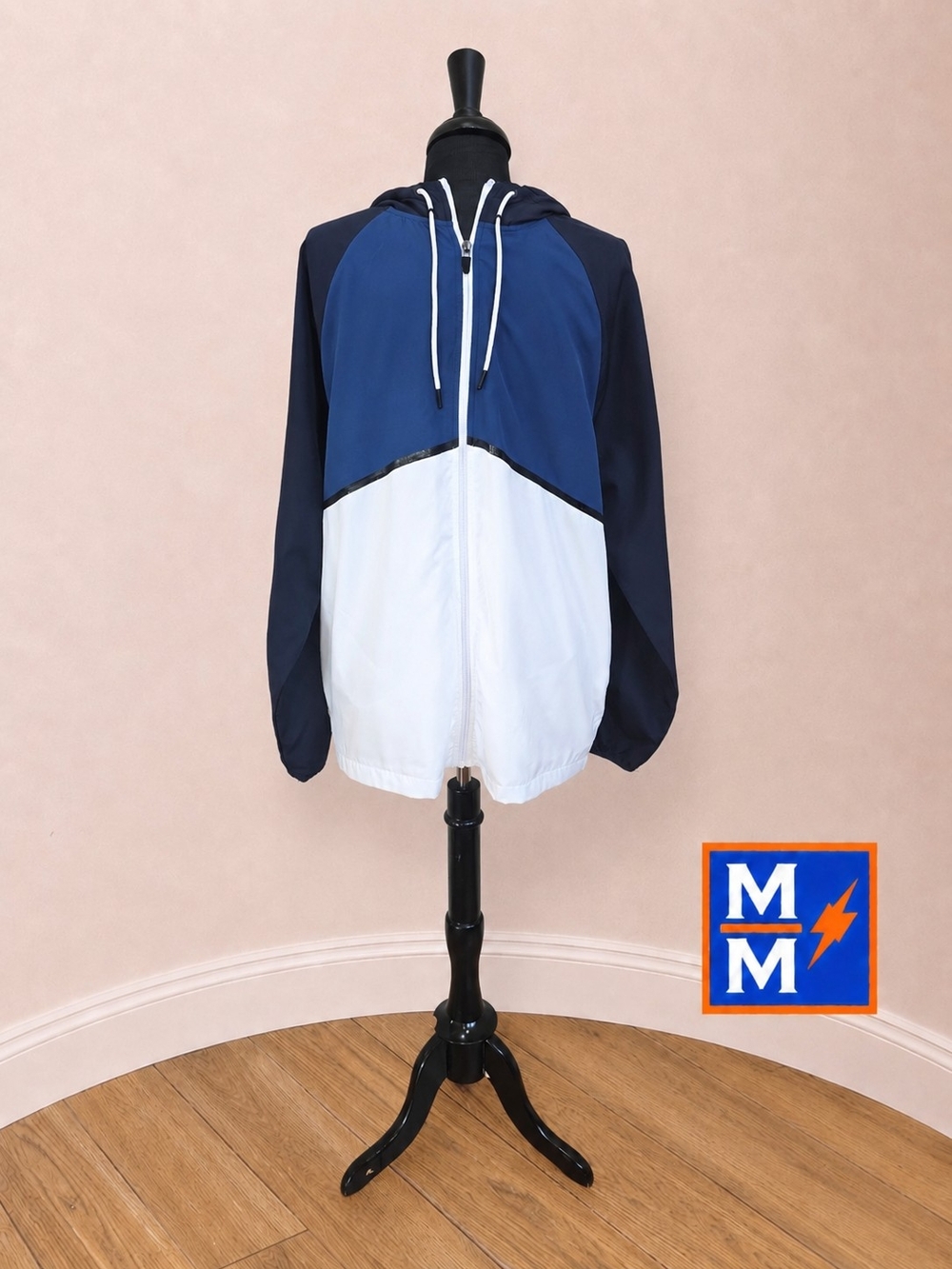 Athletic Works Colorblock Hooded Windbreaker Jacket Blue White Men's L NWOT